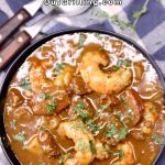 shrimp stew in a bowl - text overlay