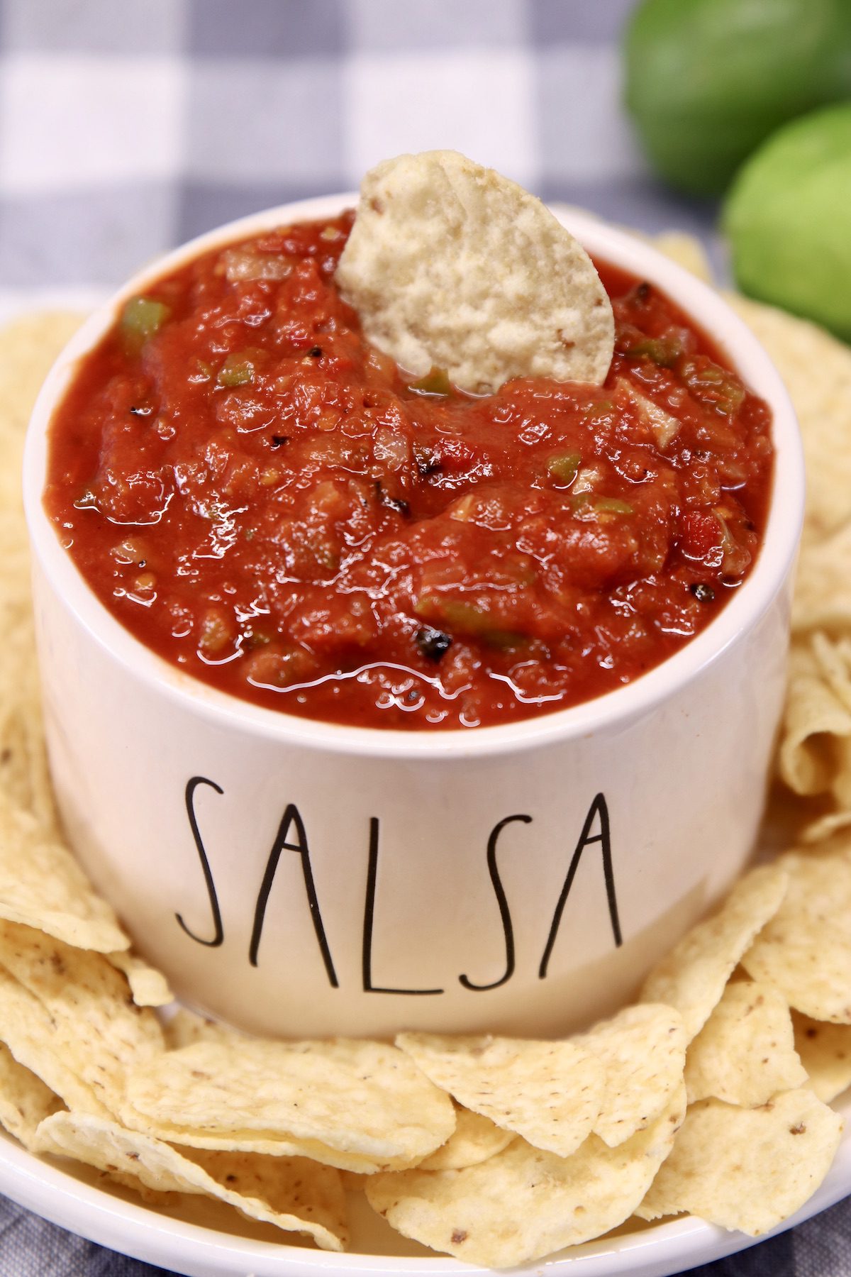 Chunky salsa in a bowl with tortilla chips