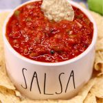 chunky salsa in a bowl - text overlay