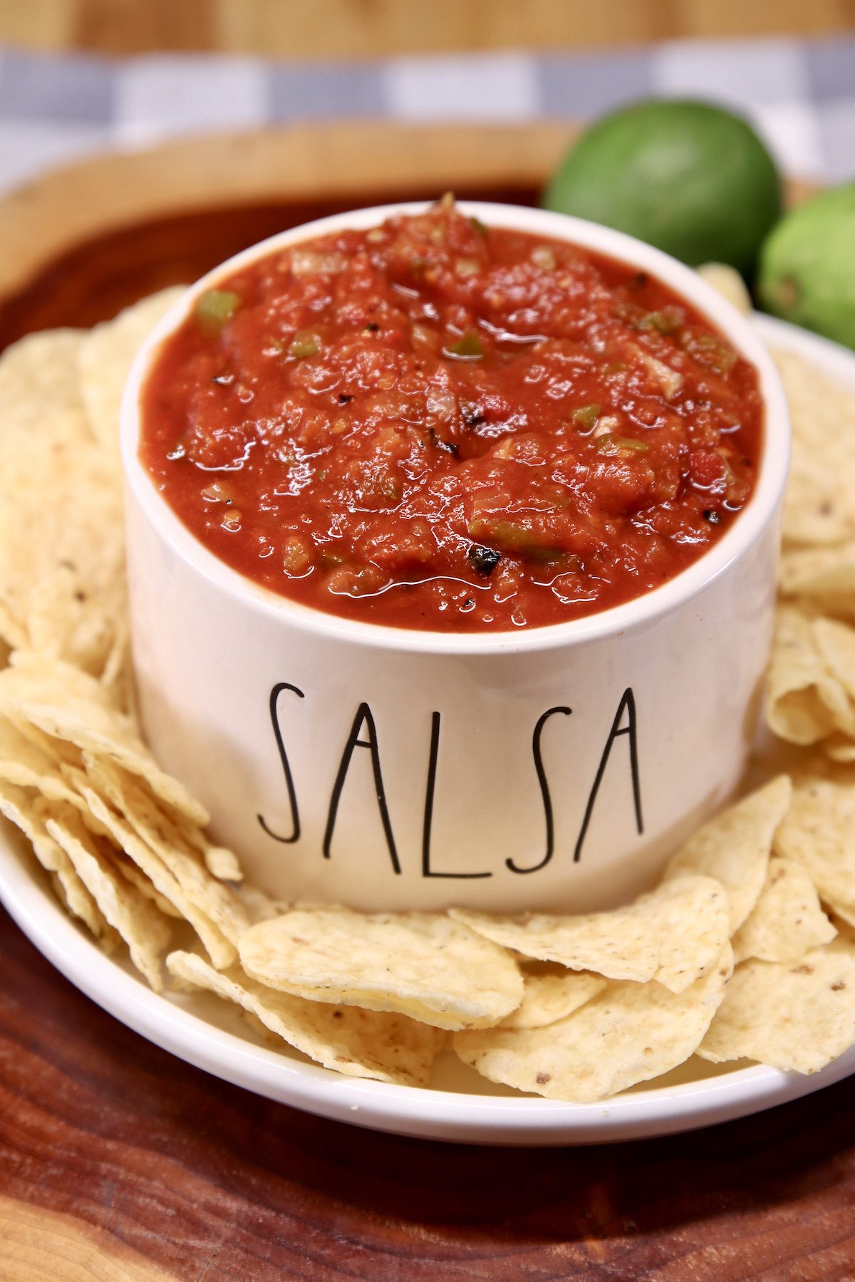 grilled chunky salsa ina bowl with tortilla chips