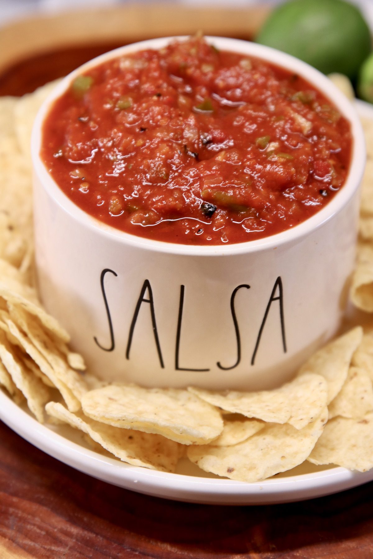 bowl of salsa with tortilla chips