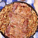 Grilled Duck Fat Ribeye Steaks & Fries - text overlay