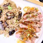 grilled duck with orange sauce and mushroom sauce