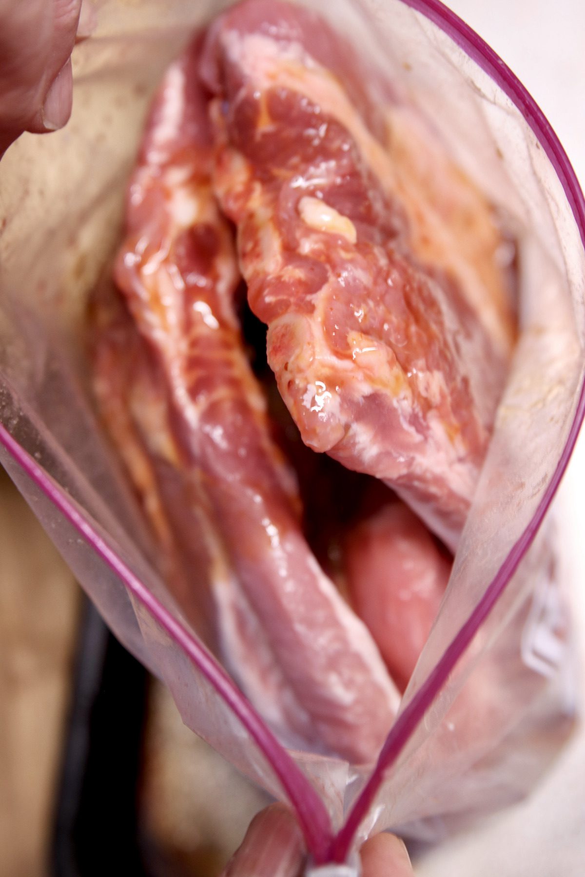 marinating spare ribs in a gallon baggie.