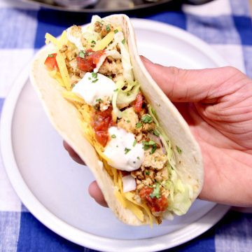 grilled chicken taco in a flour tortilla - hand held.