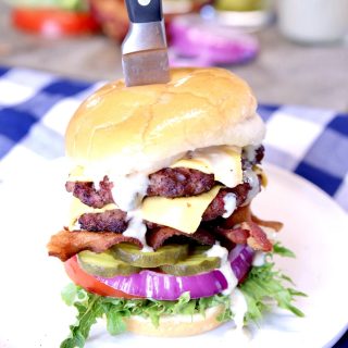 Bacon Double Cheeseburger with white bbq sauce.