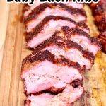Grilled Baby Back Ribs, sliced - text overlay.