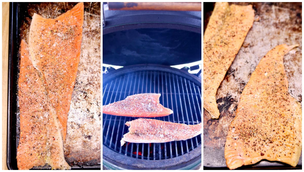 collage grilling salmon filets.