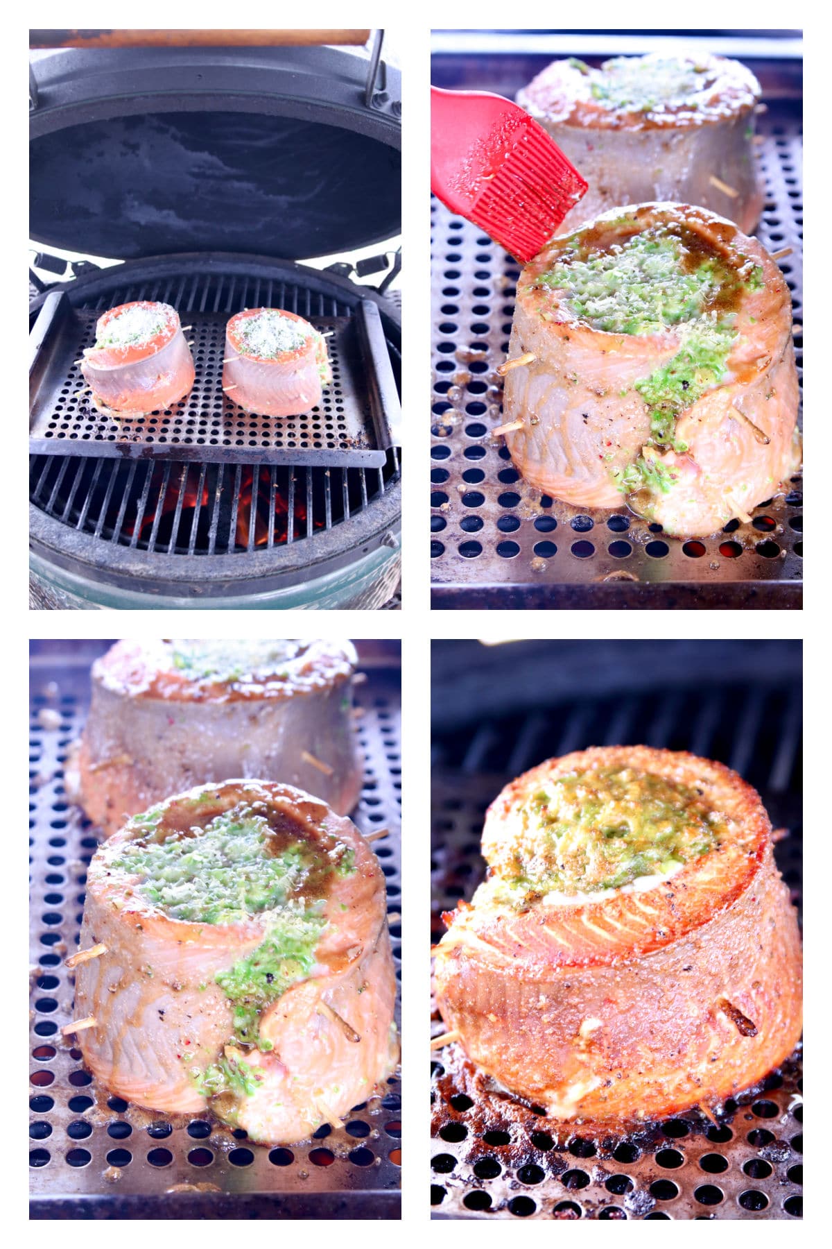 Grilling salmon rolls with maple glaze- collage.