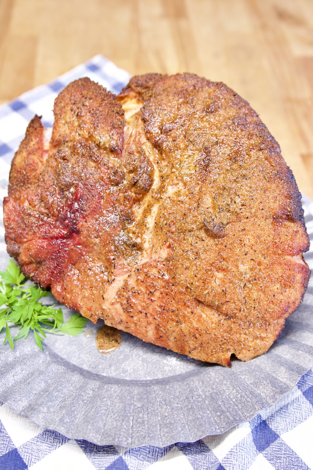 Grilled ham on a serving platter