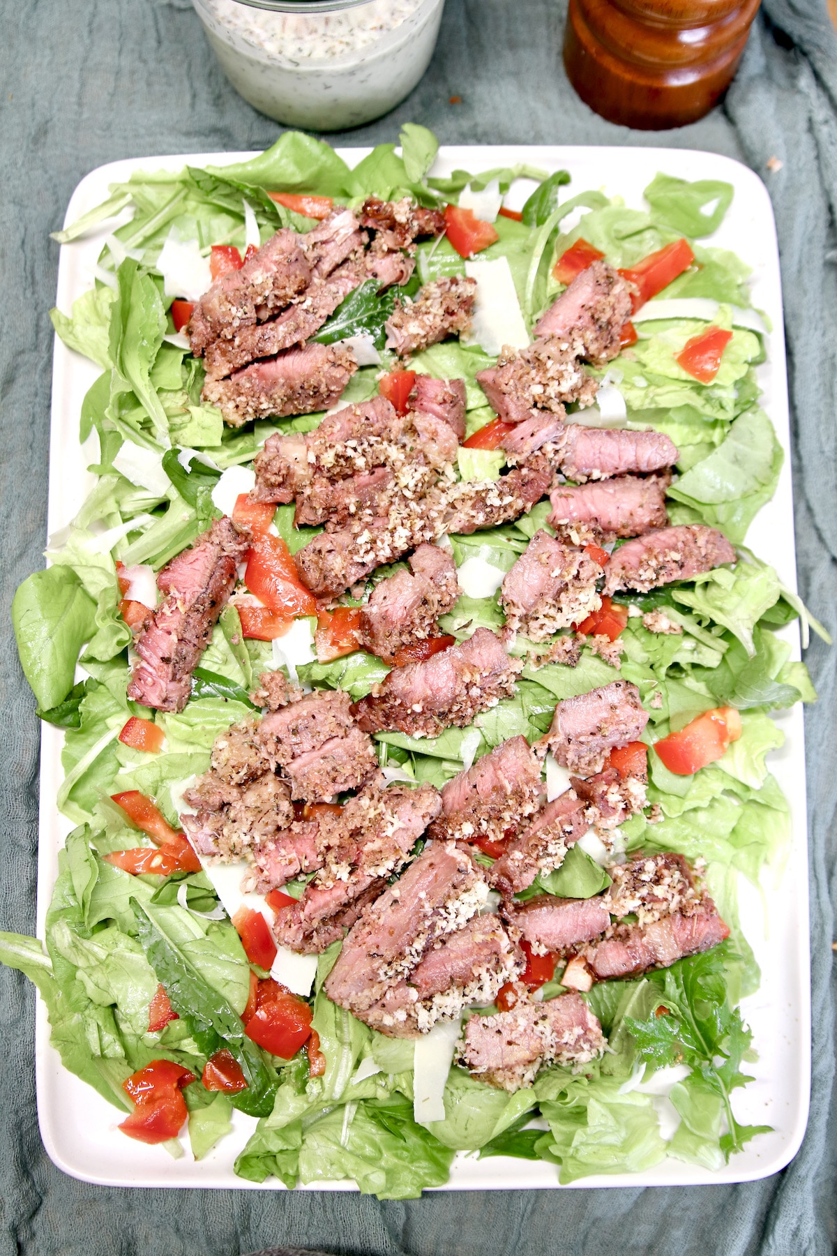 platter of steak salad.