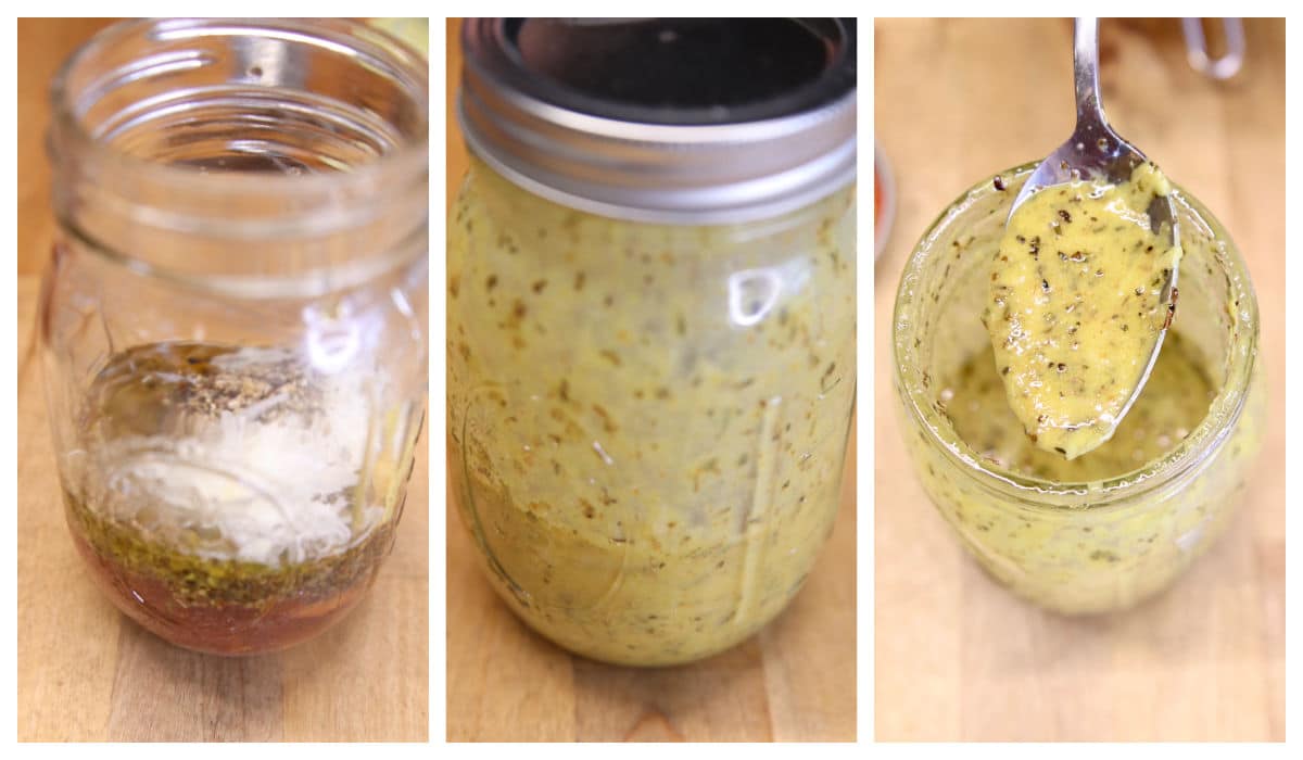 Making mustard vinaigrette collage.