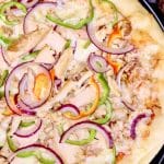 BBQ Chicken Pizza - close up, text overlay.