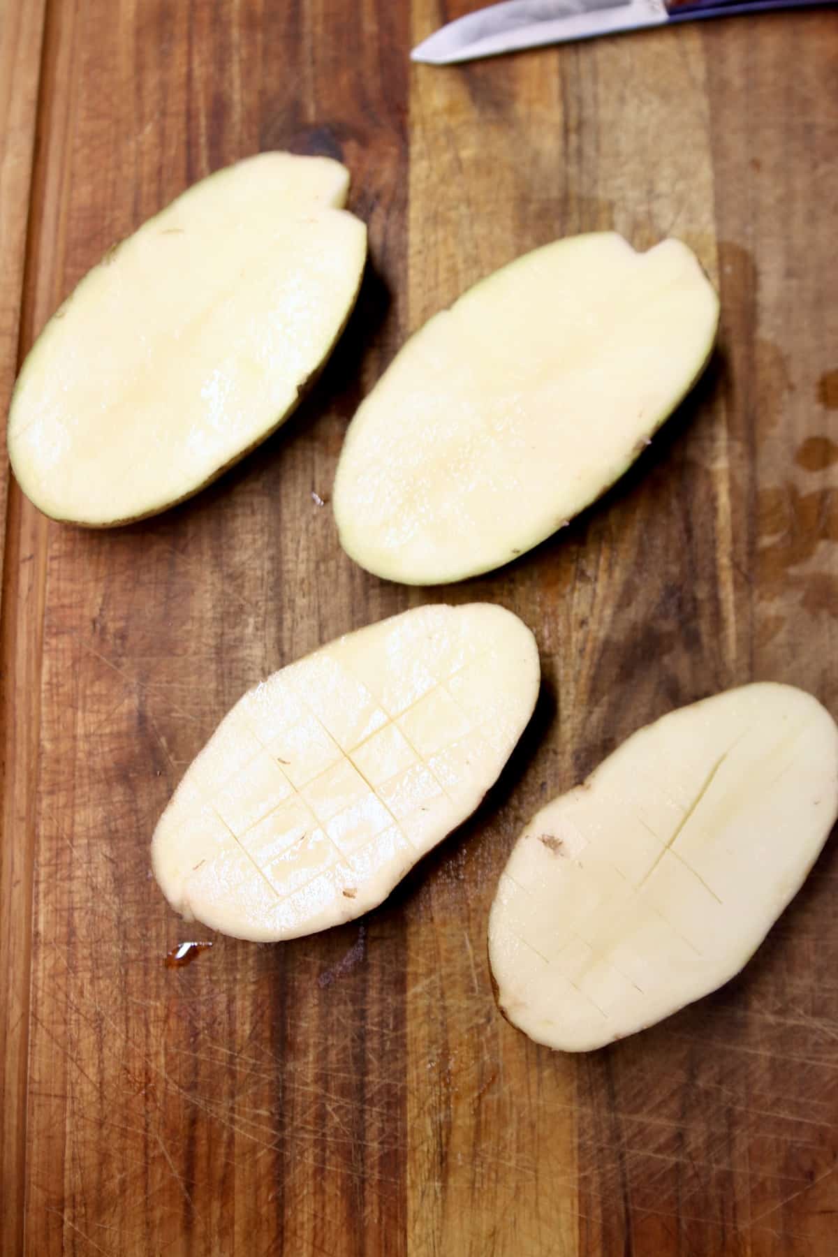 2 potatoes cut in half.