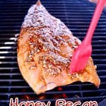 Grilling salmon with honey pecan sauce.