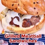 Grilled meatball sandwich collage/ grilling meatballs.