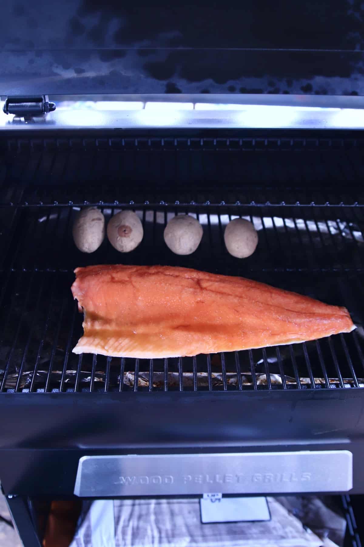 salmon fillet on a pellet grill.