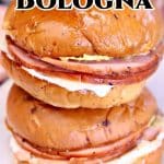 2 bologna sandwiches stacked - text overlay.