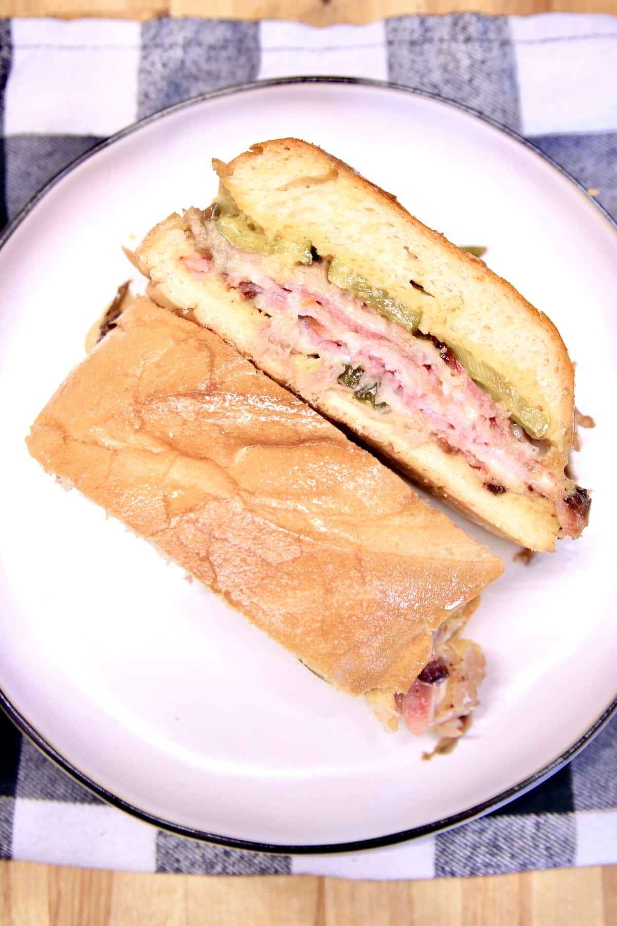 Smoked pork, Cuban style sandwich on a plate.