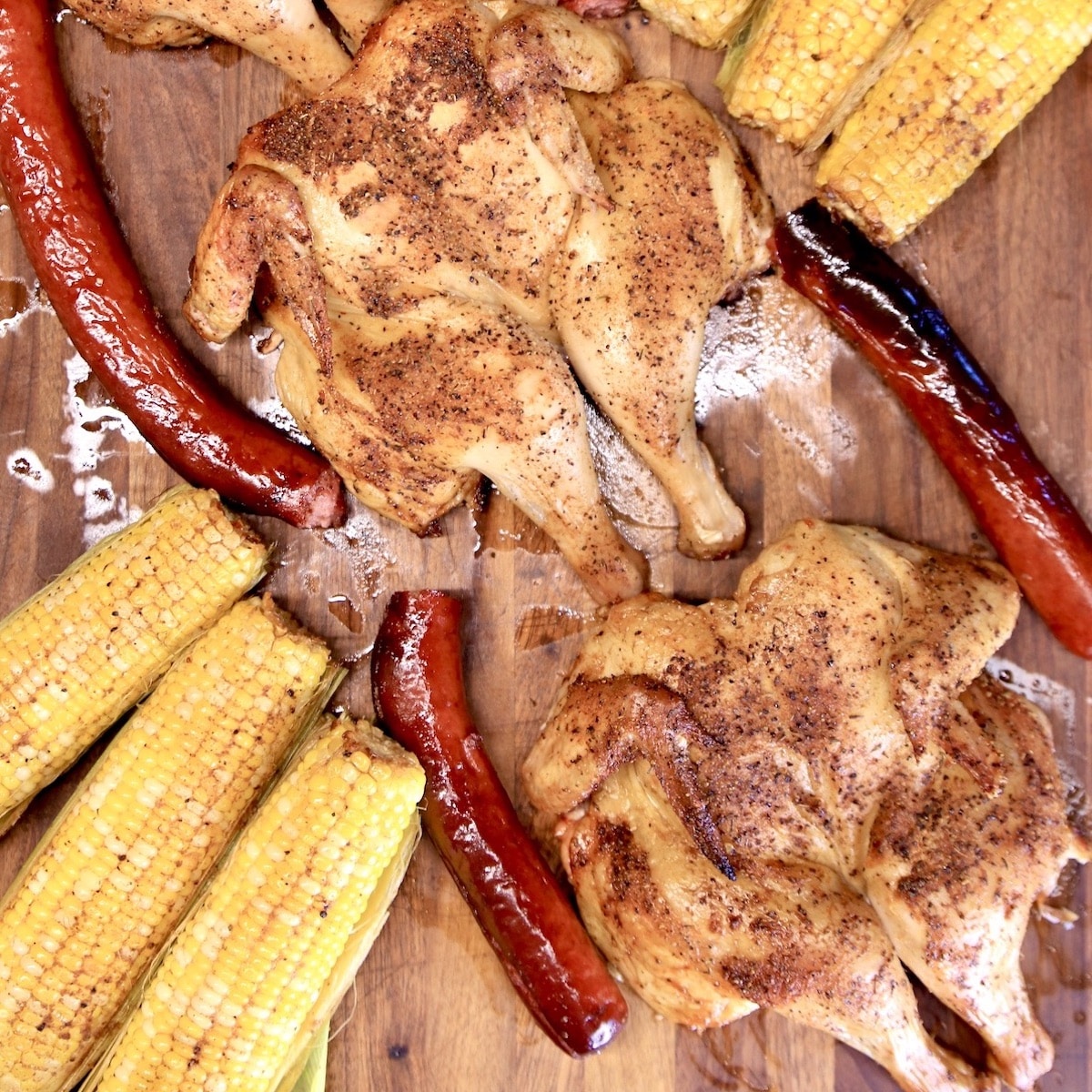 Grilled Chicken Smoked Sausage and Corn