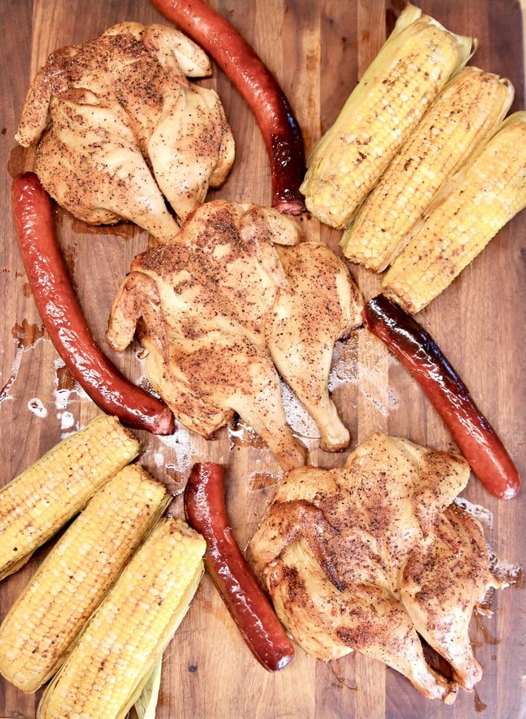Grilled Chicken Smoked Sausage and Corn Out Grilling