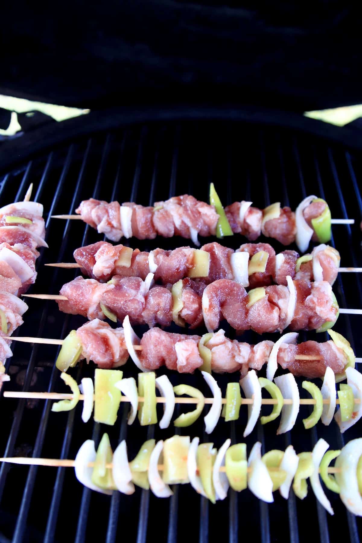 Pork Kabobs on a grill.