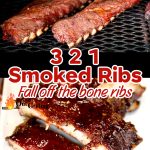 Collage: smoking ribs/ plated - text overlay.