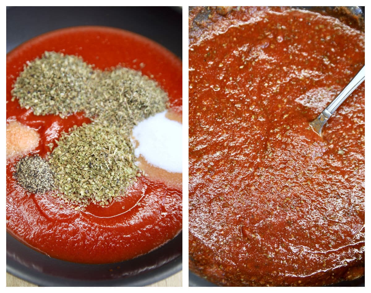 Making marinara sauce collage.