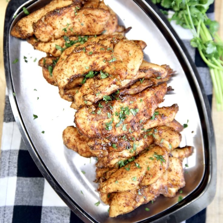 Platter of grilled chicken tenders.