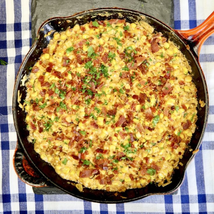 Grilled Creamed Corn in a skillet.