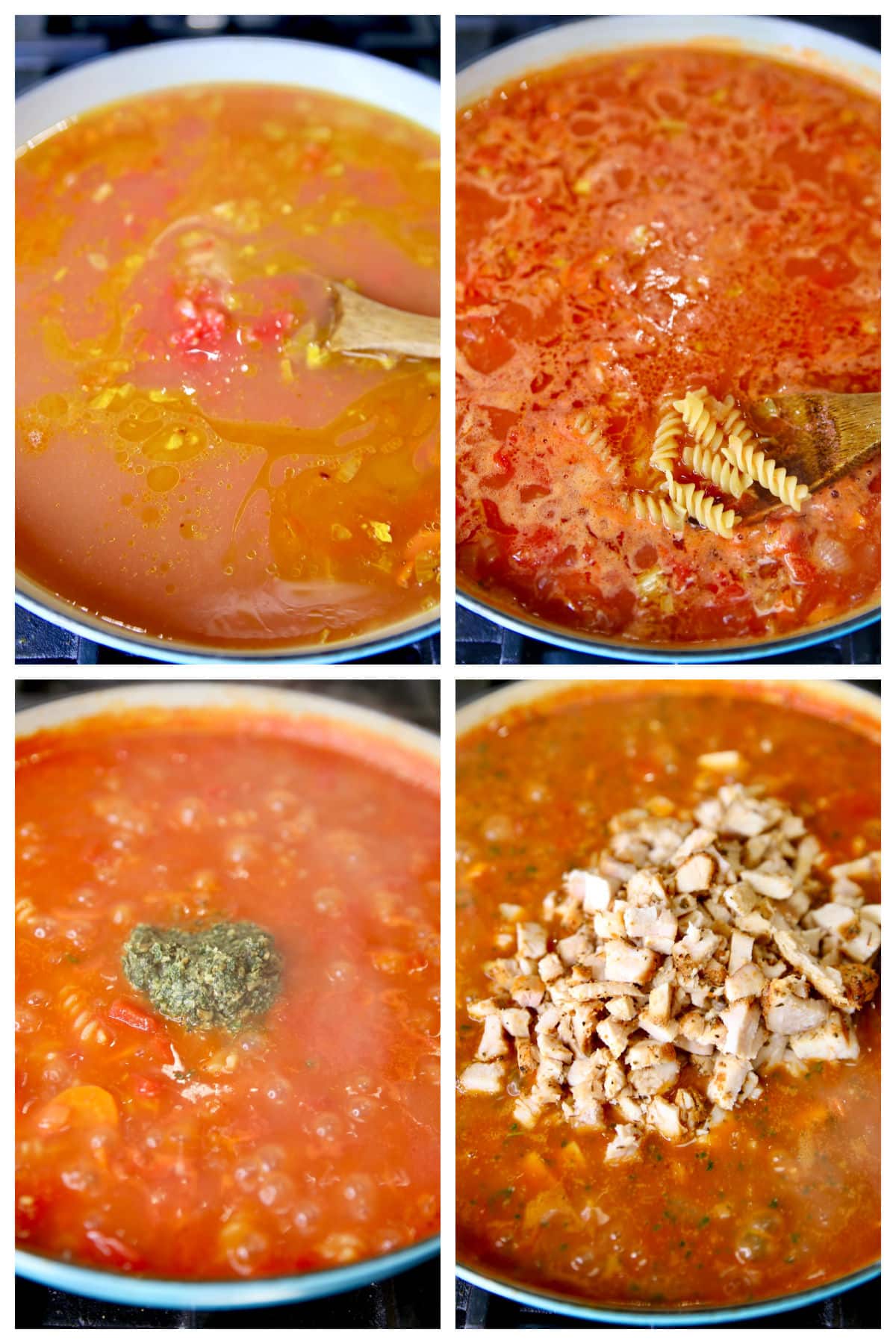 Making chicken parmesan soup collage.