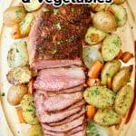 Grilled Roast Beef with Vegetables - text overlay.