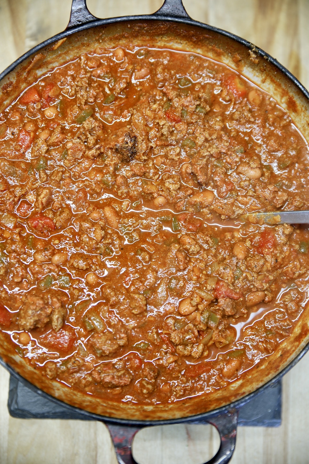 Pot of venison chili.