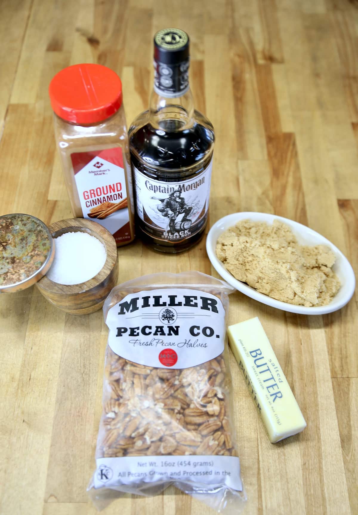 Ingredients for candied pecans.
