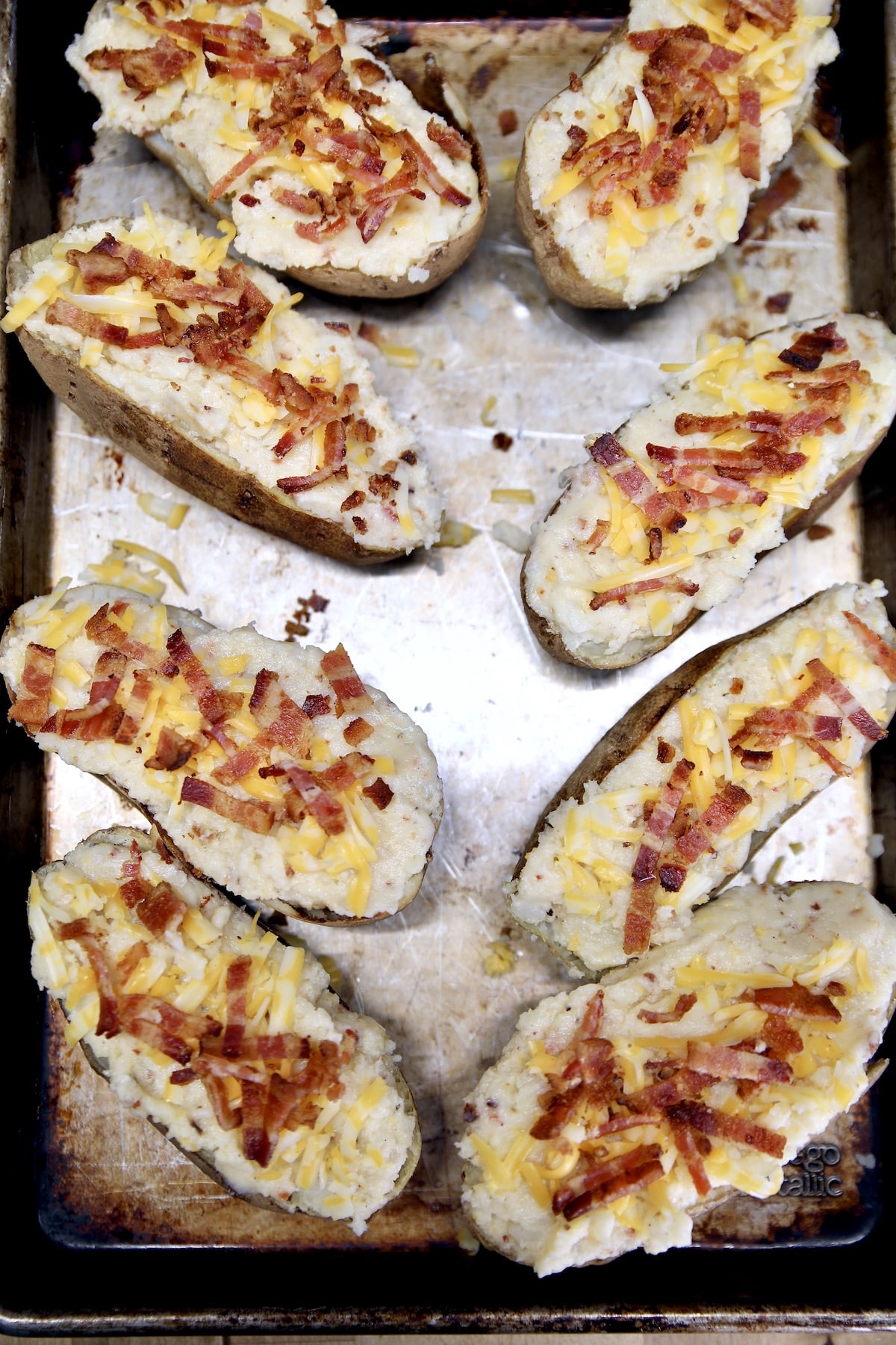 Cheese and bacon twice baked potatoes.
