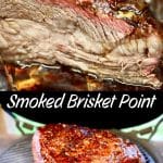 Brisket point collage: sliced and on the grill.