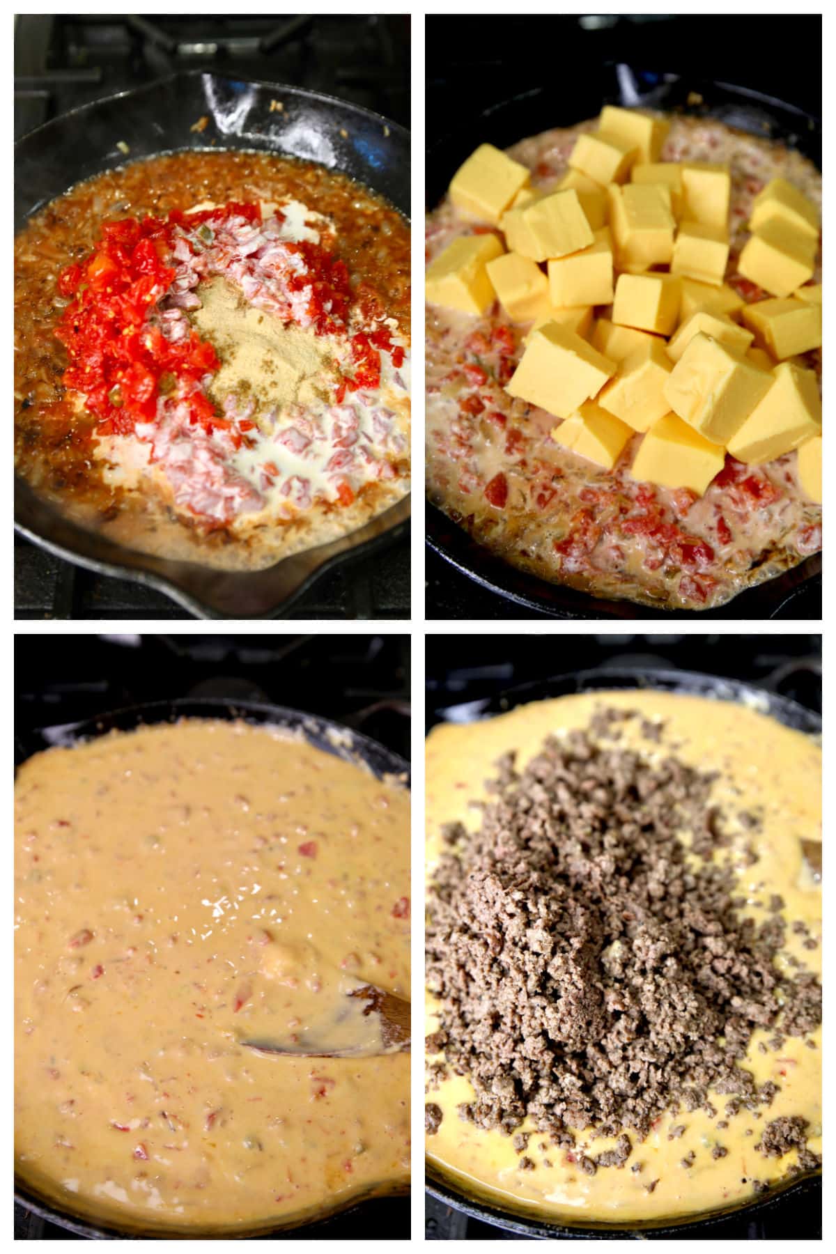 Collage making queso with venison.