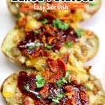 BBQ Bacon Onion Baked Potatoes with cheese.