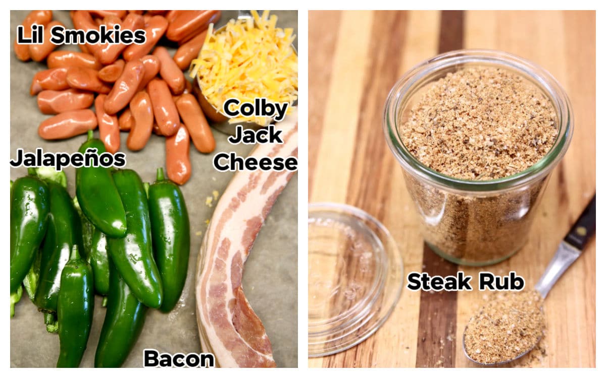 Collage of ingredients for sausage jalapeno poppers.