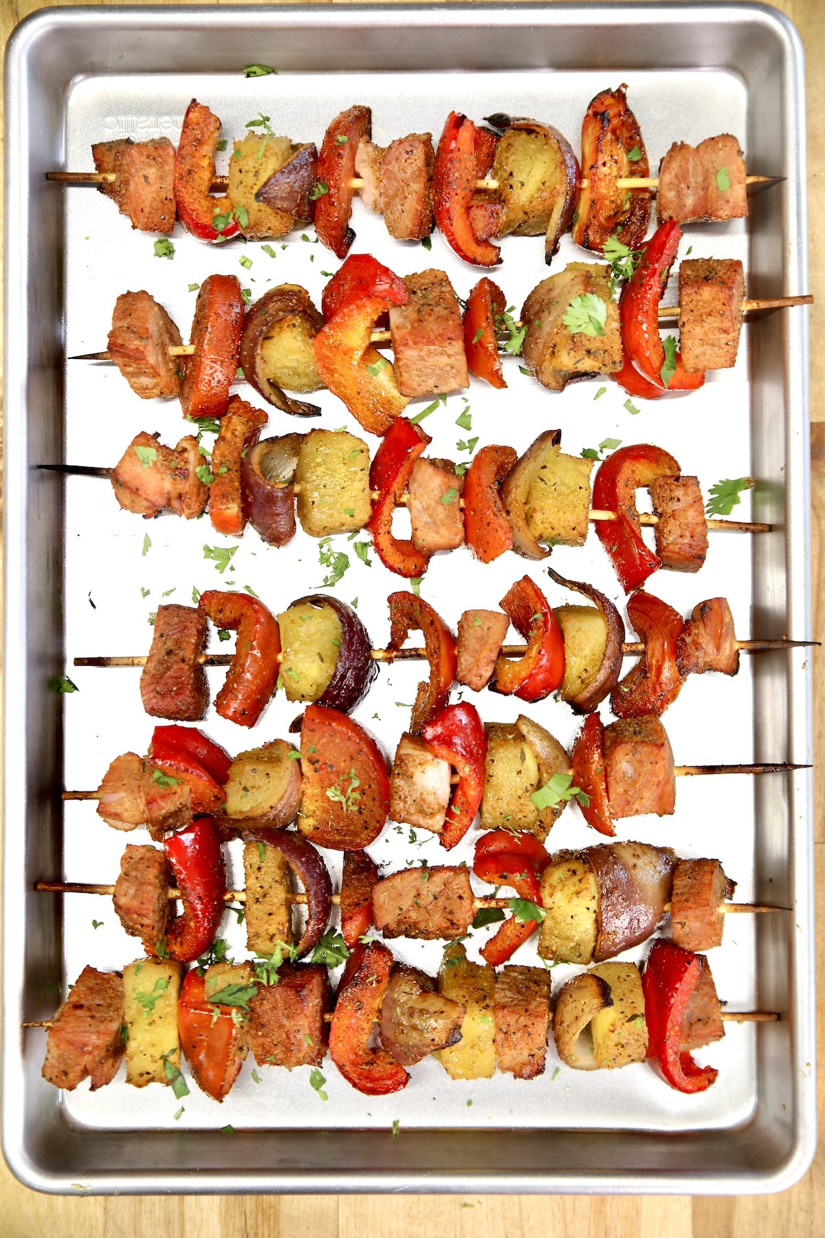 Grilled Kabobs on a sheet pan.