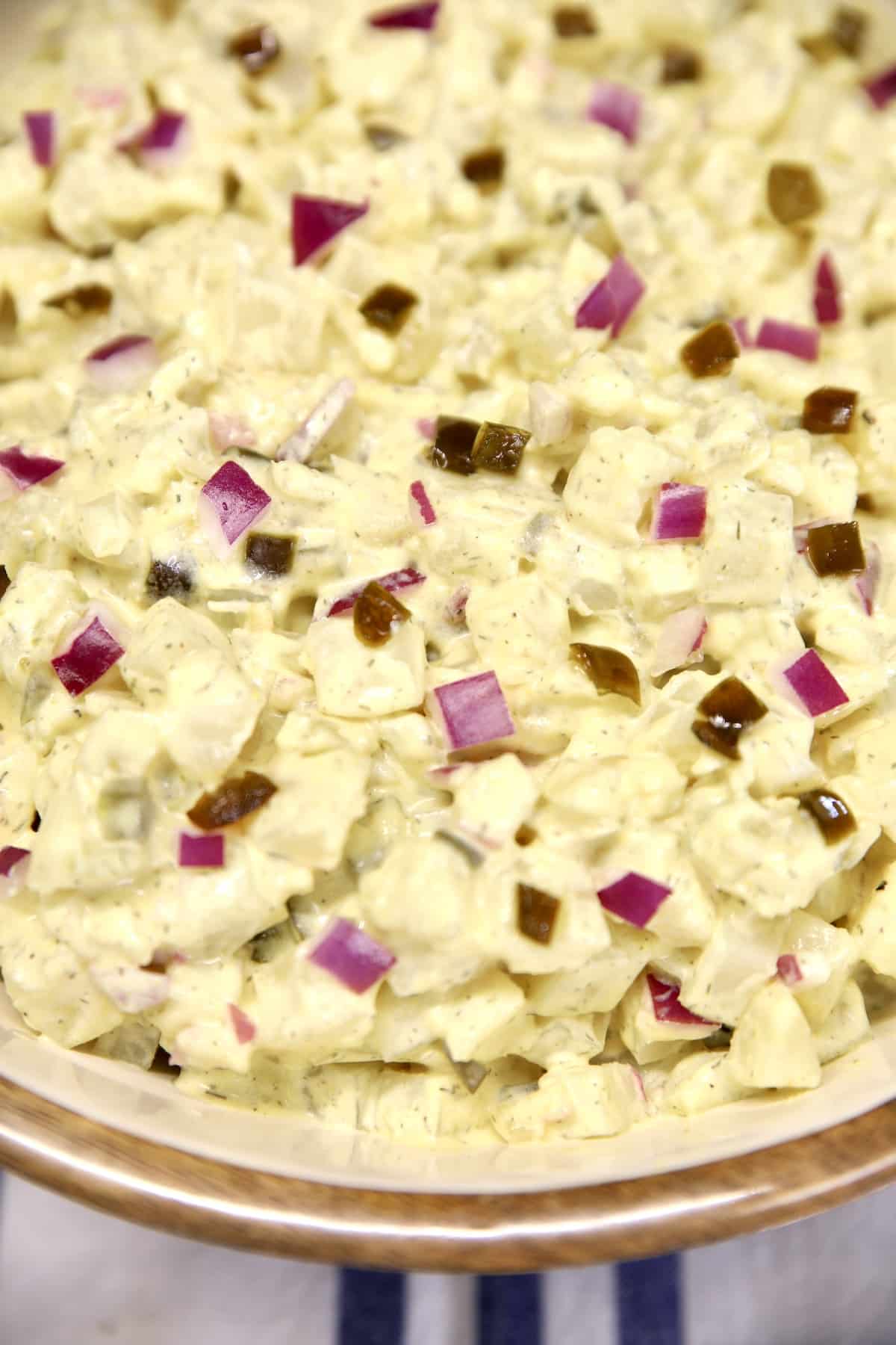 Closeup of bowl of potato salad.Spice up your next cookout with delicious Jalapeno Potato Salad.