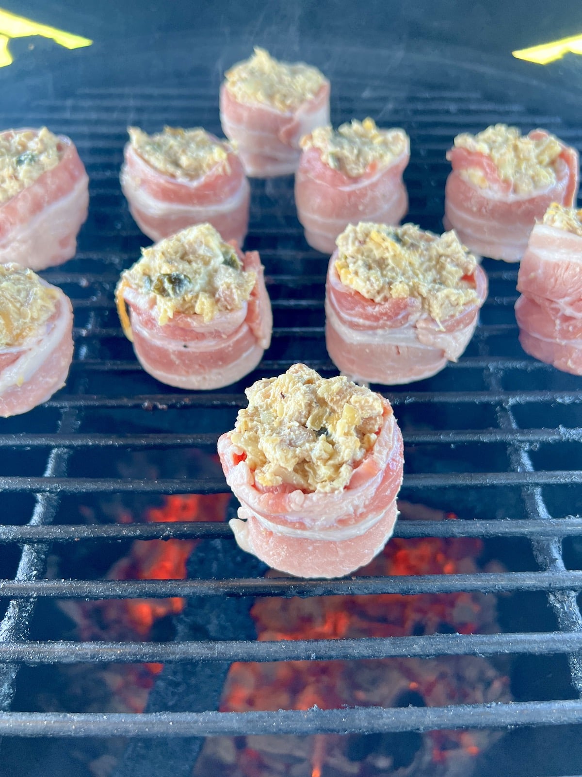 Pig shots on a grill.