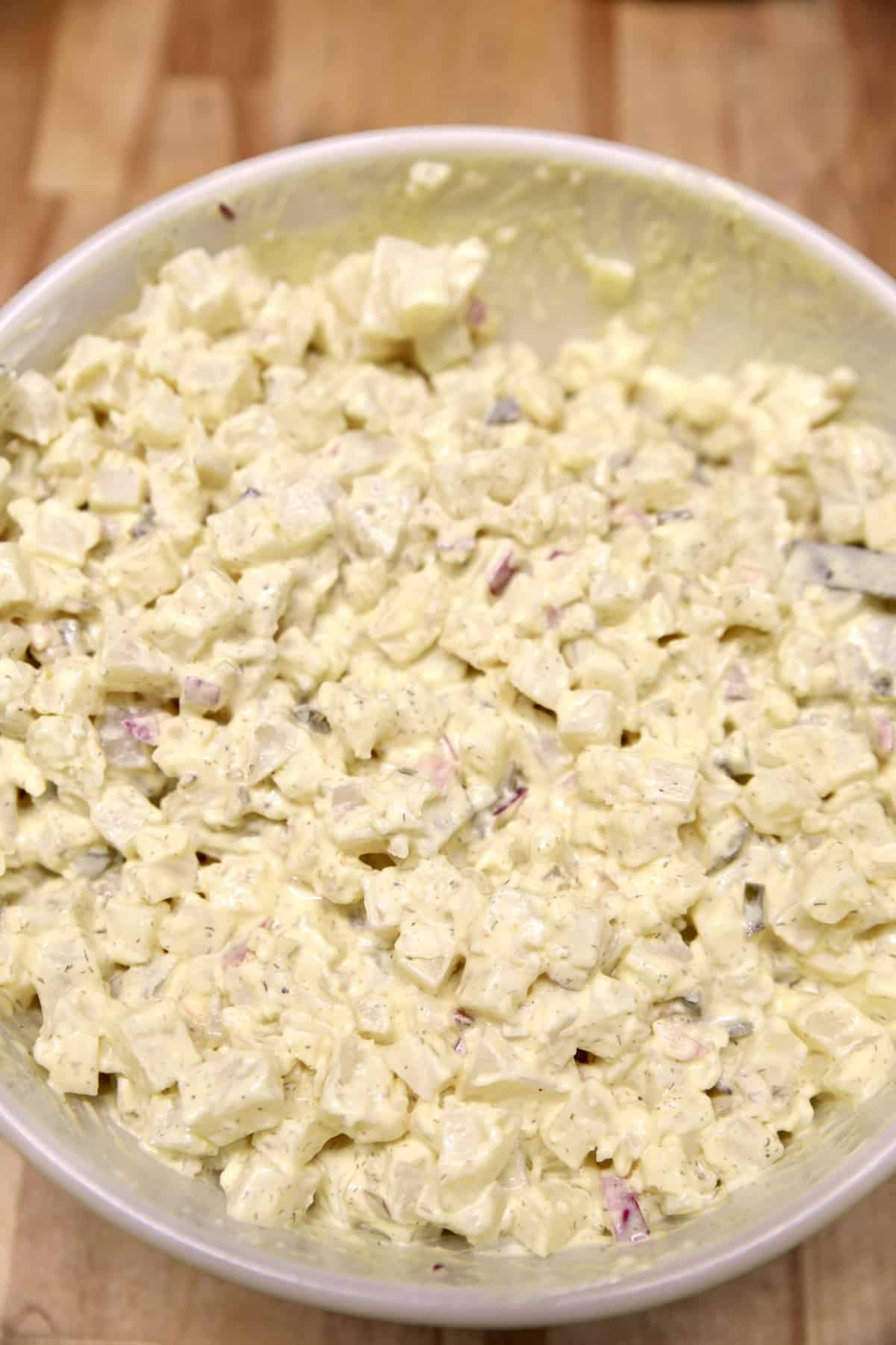 Bowl of potato salad.