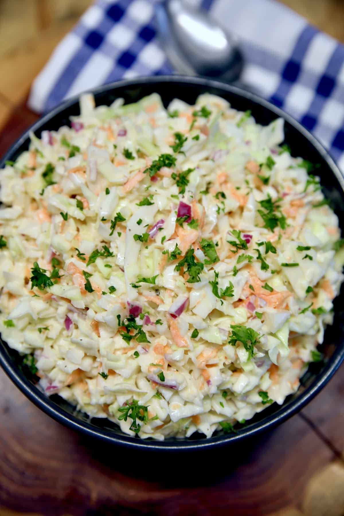 Bowl of red onion slaw.