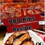 Collage of bbq ribs: with sauce/plated.