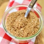Dry rub in a bowl with a spoon.Sweet and Smoky Rub is a perfect to have on hand to season pork, chicken, vegetables and more. A simple homemade rub that will elevate your next meal on the grill.