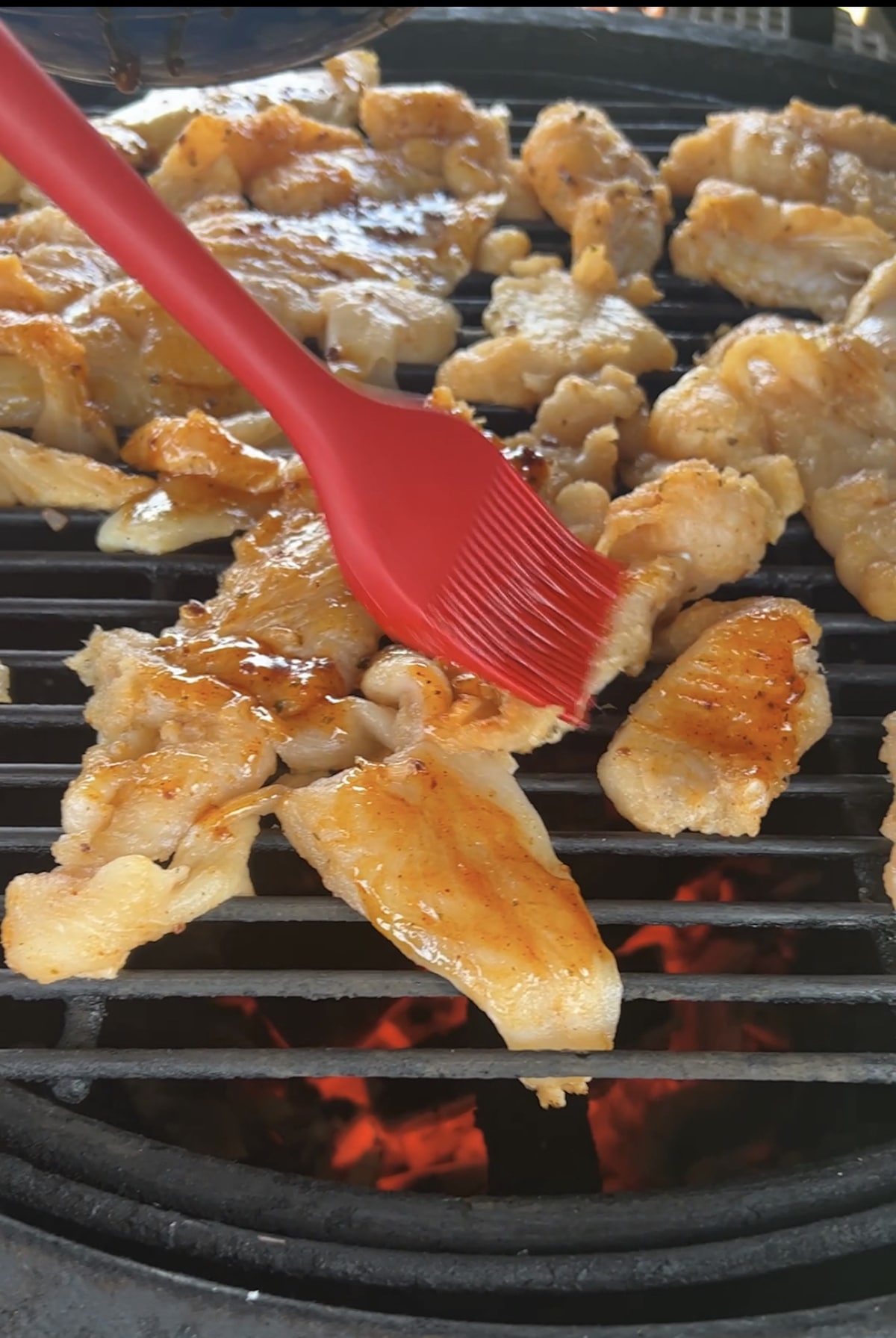 Grilling catfish fillets with honey garlic sauce.