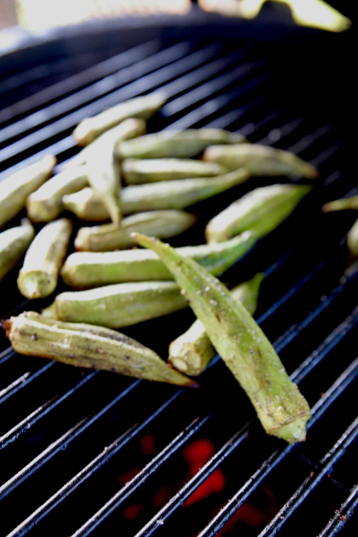 Okra on the grill.