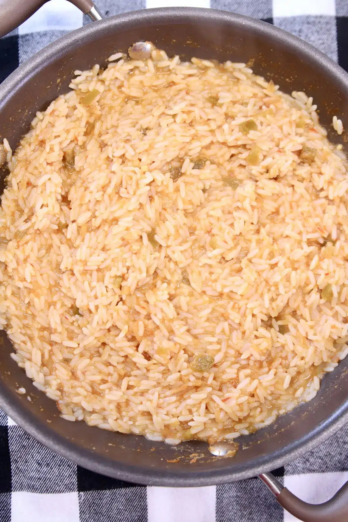 Spanish rice in a pan.