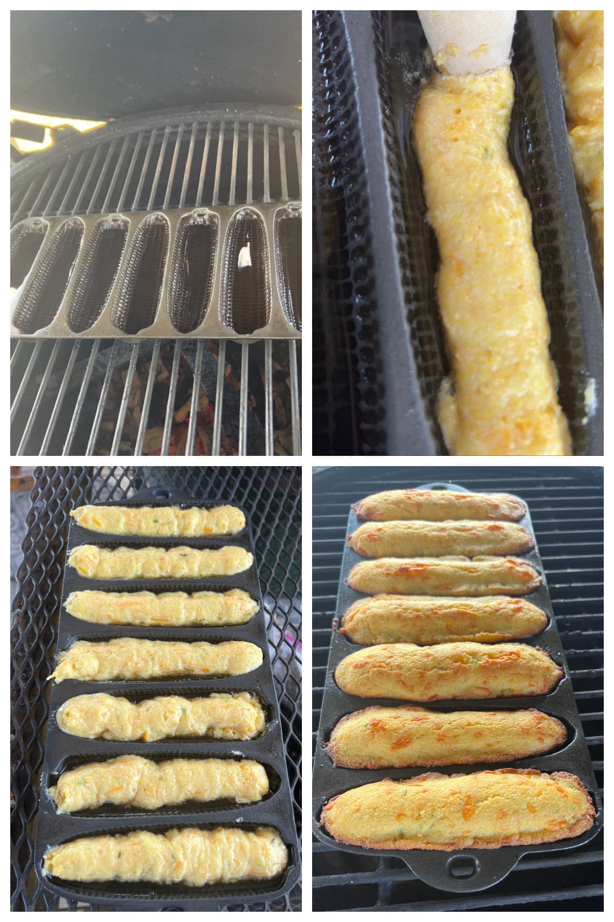 Making cornbread sticks on the grill collage.